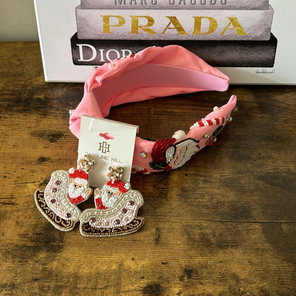 Bundle Santa beaded headband and beaded Santa earrings. NWT